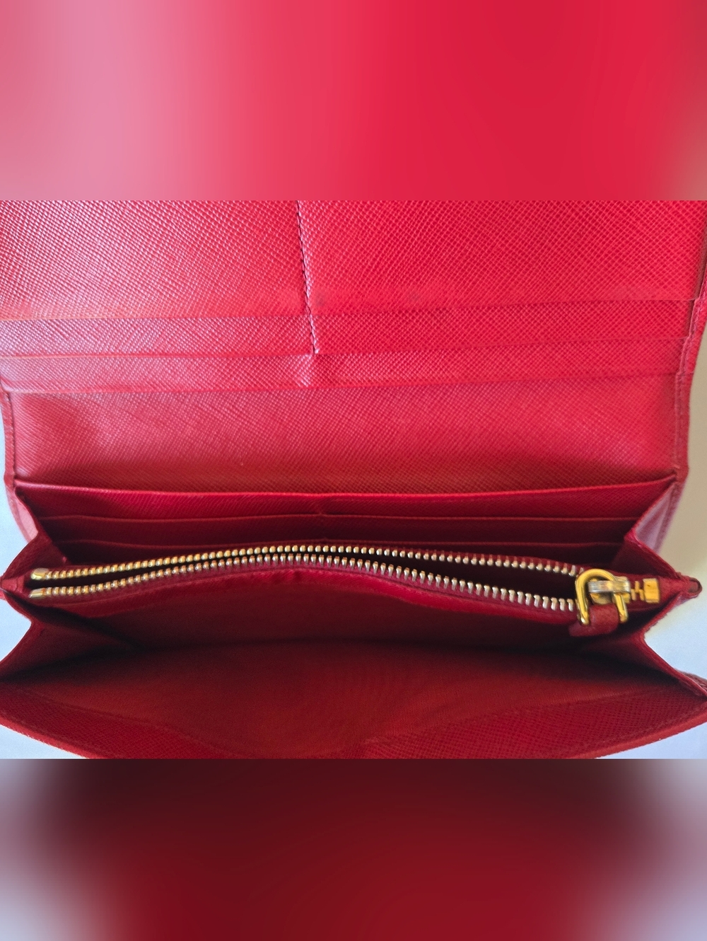 Prada Red Saffiano Bow Clutch Wallet COA Included - Picture 8 of 13